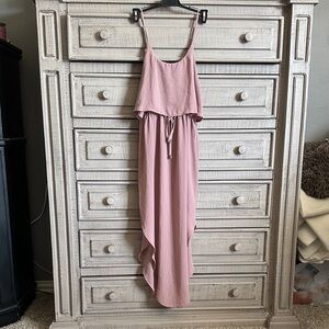 Blush Pink High-Low Maxi Dress with Drawstring Waist
